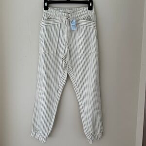 LOFT Outlet Petite XXS Cream‎ Striped Jogger Pants Drawstring Elastic Waist